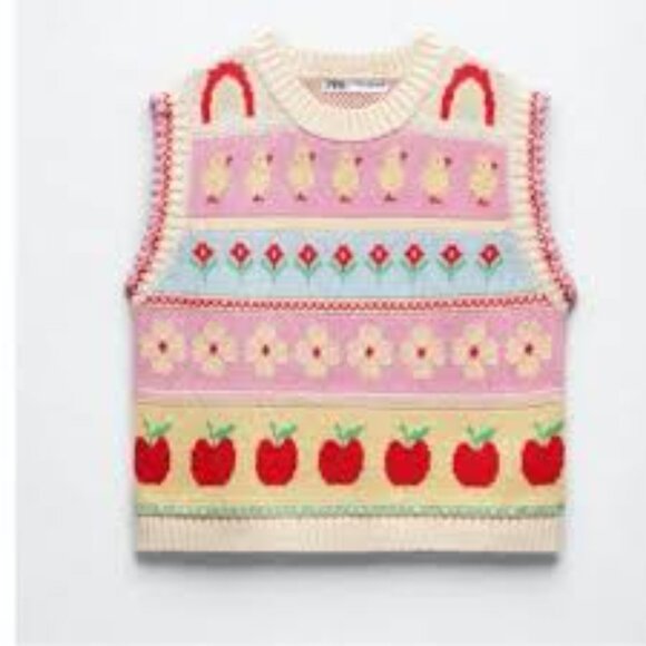 Zara Jacquard  floral knit sweater vest size medium - Picture 1 of 7